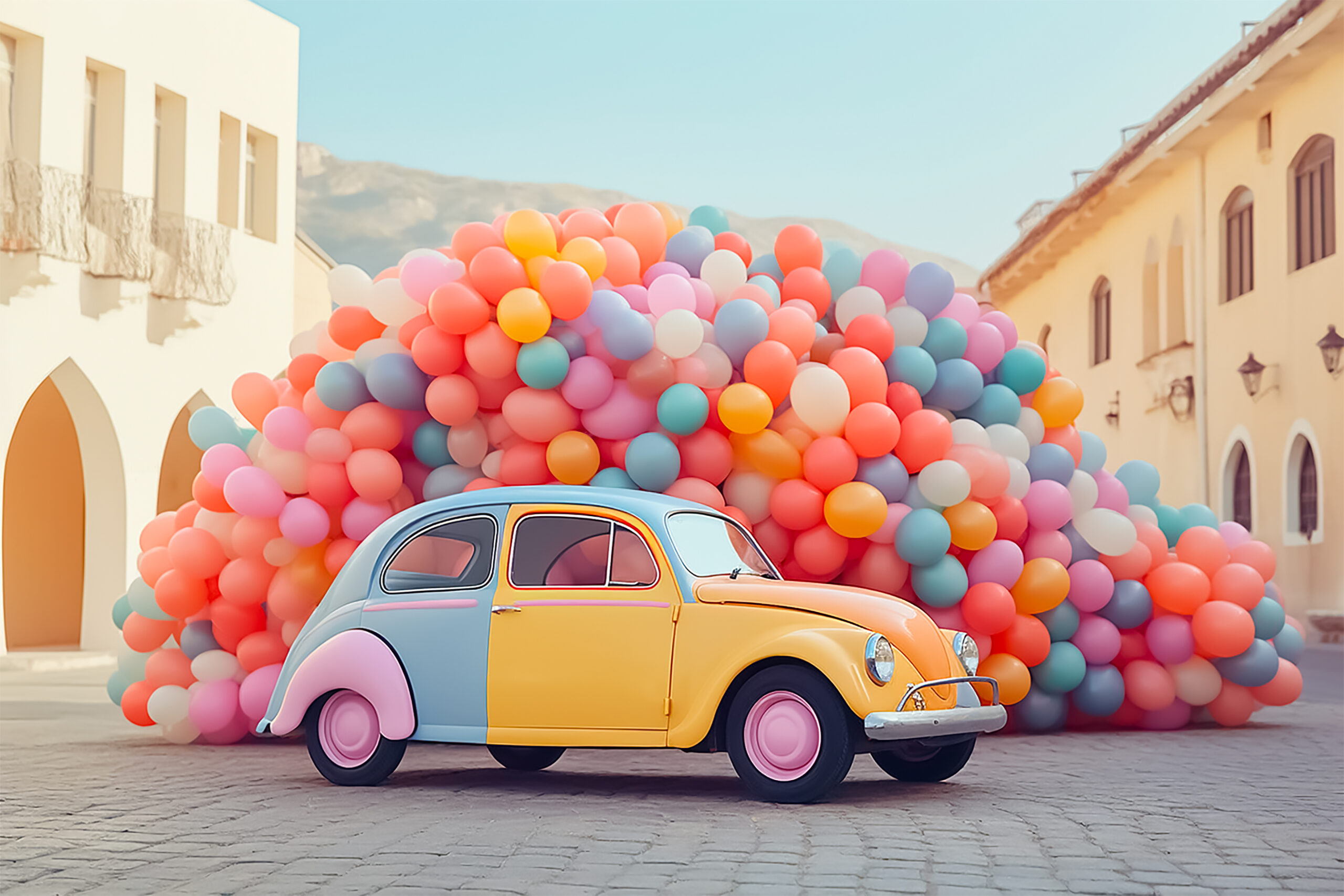 Colorful car and balloons